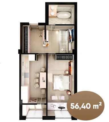 1-camere apartament, 56.4 m² — Imagine 1