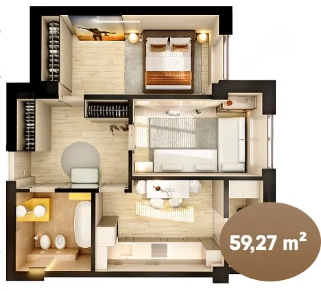2-комнатная квартира, 59.27 м² — Изображение 1