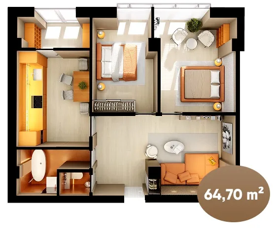 3-комнатная квартира, 64.7 м² — Изображение 4