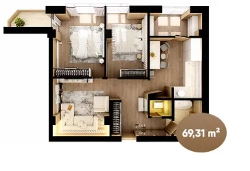 3-комнатная квартира, 69.31 м² — Изображение 2