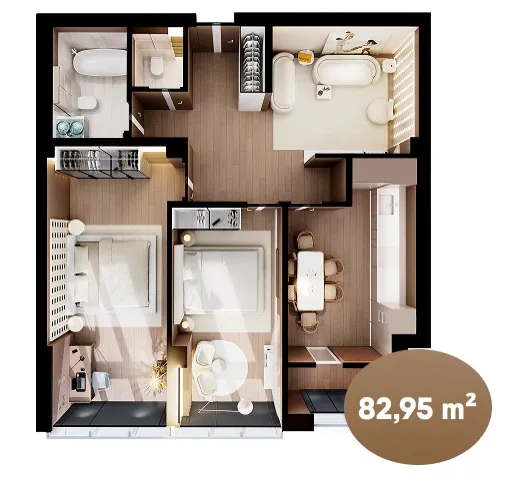 3-camere apartament, 82.95 m² — Imagine 4