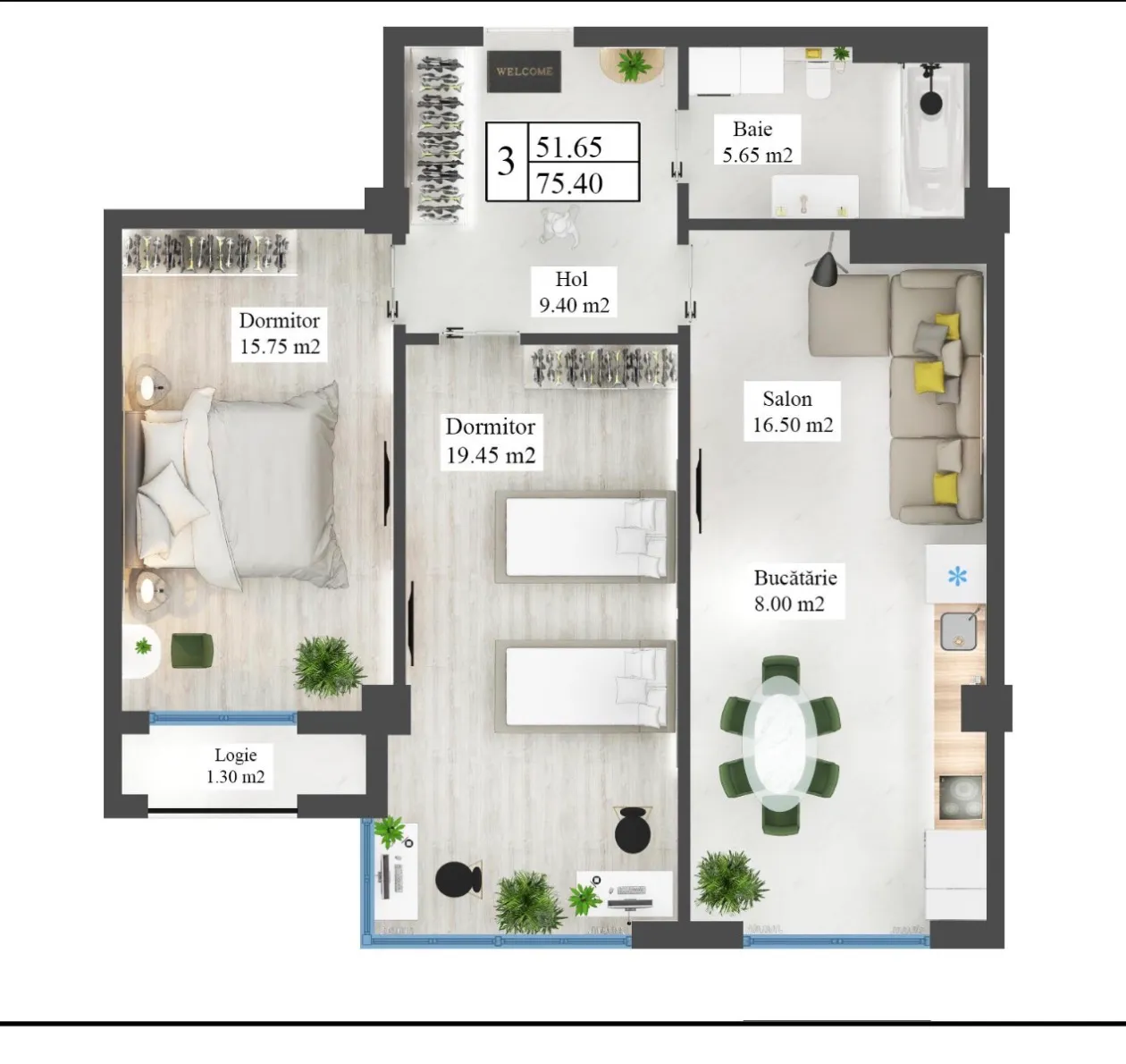 3-комнатная квартира, 75 м² — Изображение 2