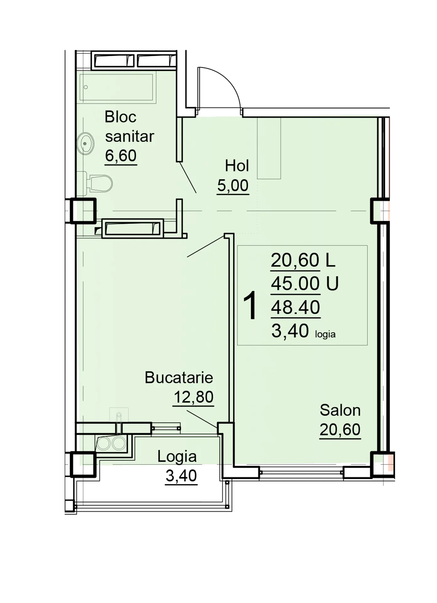 1-комнатная квартира, 48.4 м² — Изображение 3