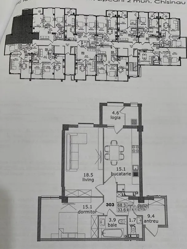 2-camere apartament, 68.3 m² — Imagine 2