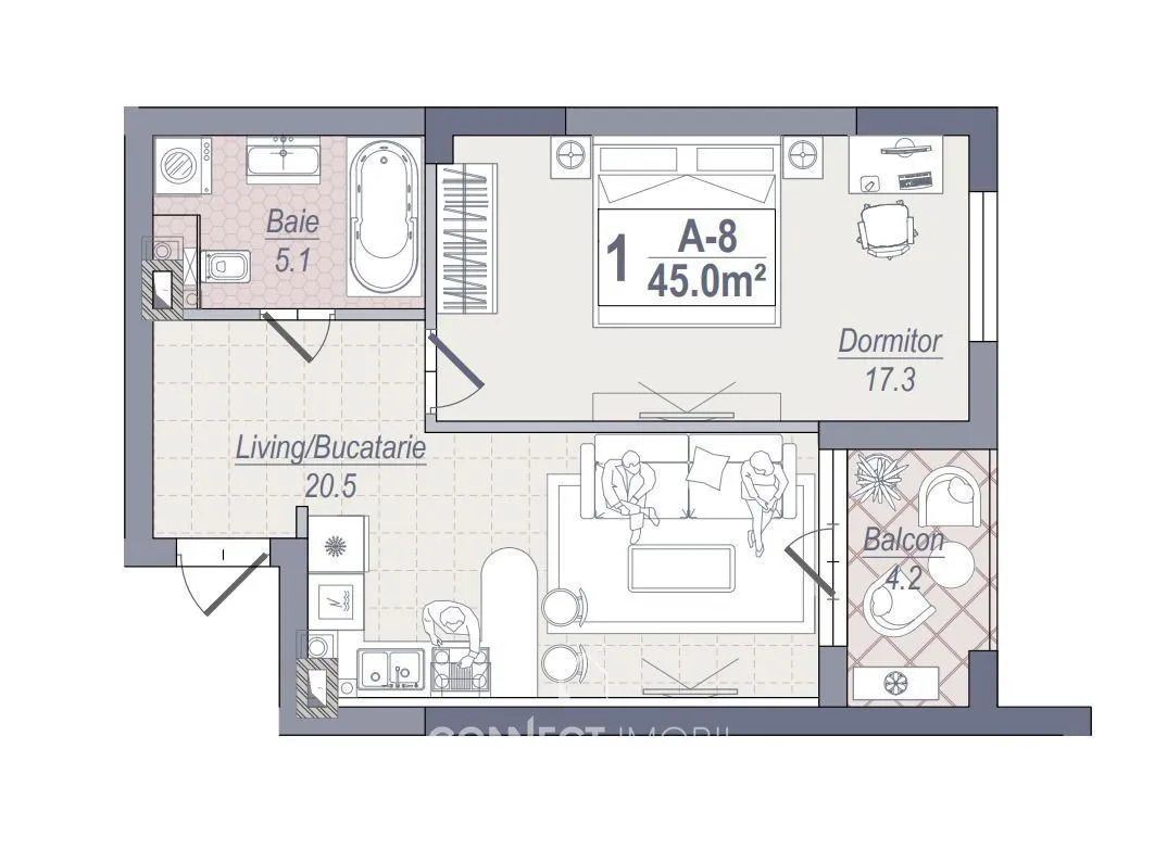 1-комнатная квартира, 45 м² — Изображение 2