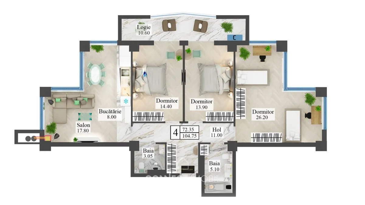 3-комнатная квартира, 105 м² — Изображение 2