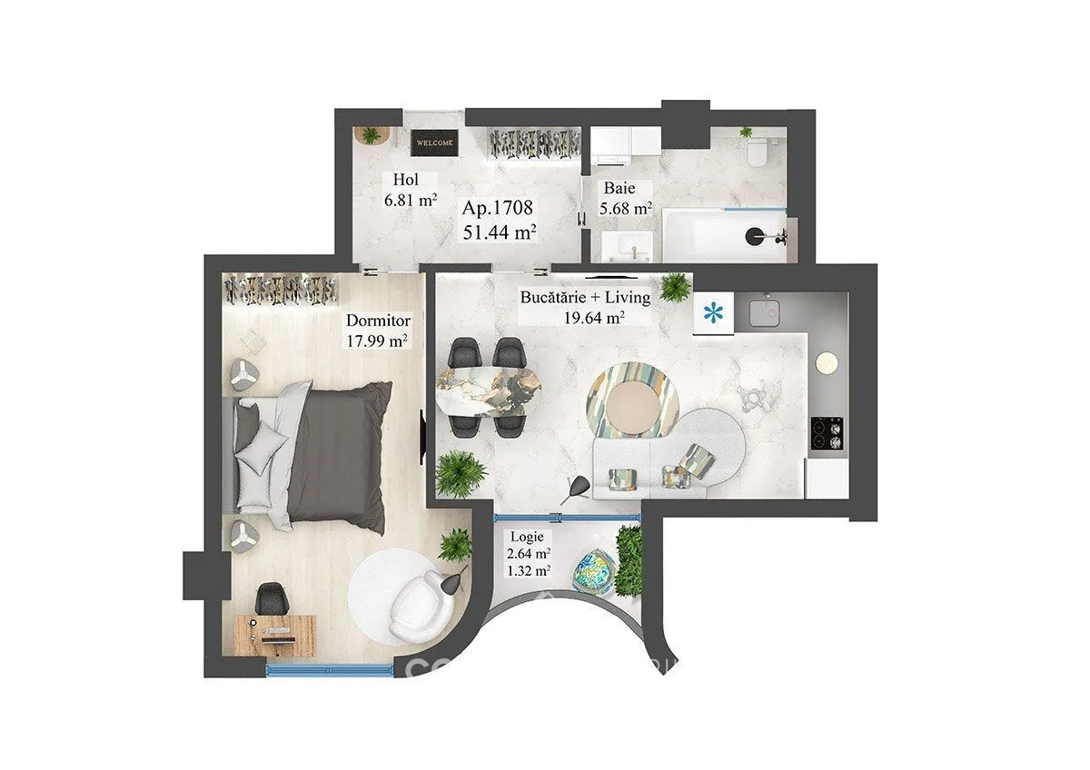1-bedroom apartment, 51 m² — Image 2