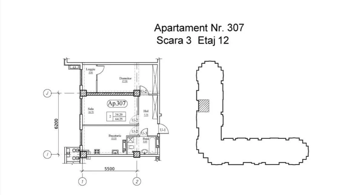 2-camere apartament, 65 m² — Imagine 2