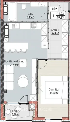 1-camere apartament, 57 m² — Imagine 2