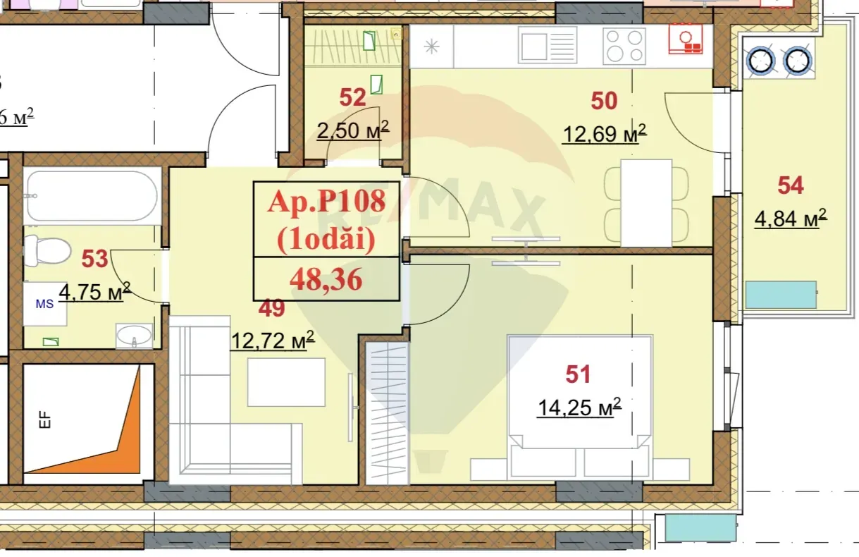 1-bedroom apartment, 48.36 m² — Image 7