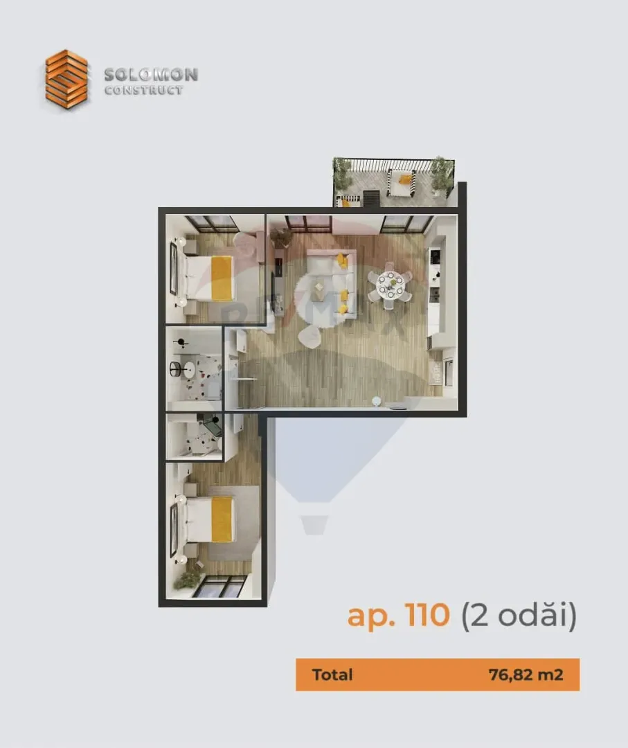 2-bedroom apartment, 76.82 m² — Image 3