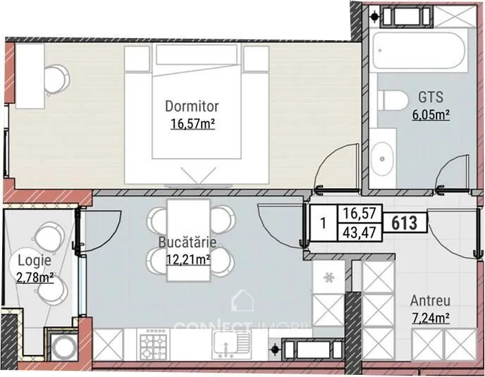 1-комнатная квартира, 43 м² — Изображение 2