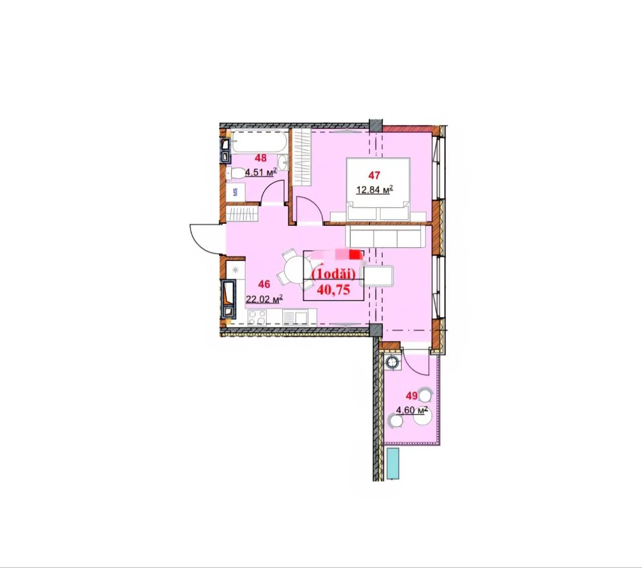1-комнатная квартира, 41 м² — Изображение 2
