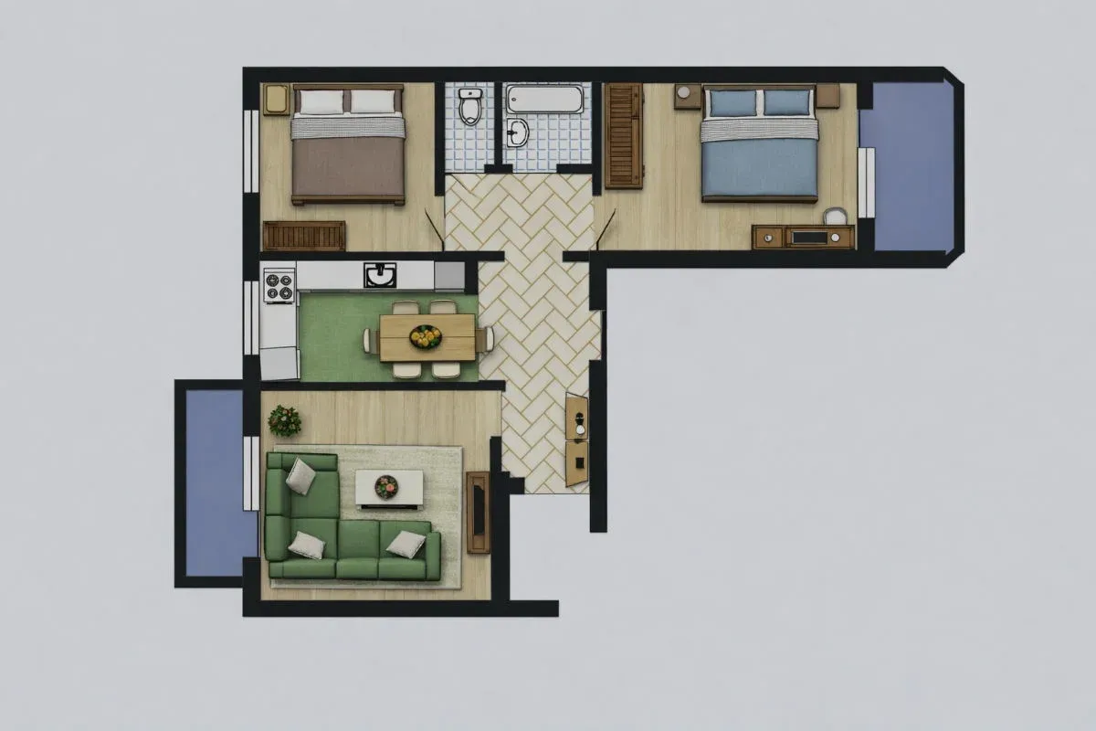 3-camere apartament, 64 m² — Imagine 3