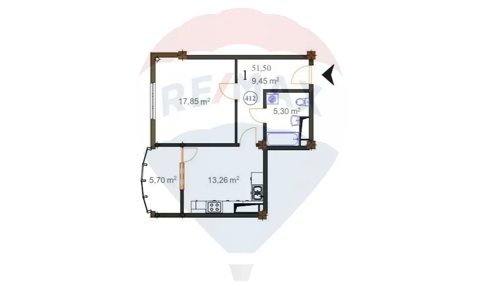 1-bedroom apartment, 51.5 m² — Image 2