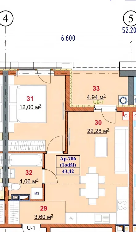 1-комнатная квартира, 43.42 м² — Изображение 2
