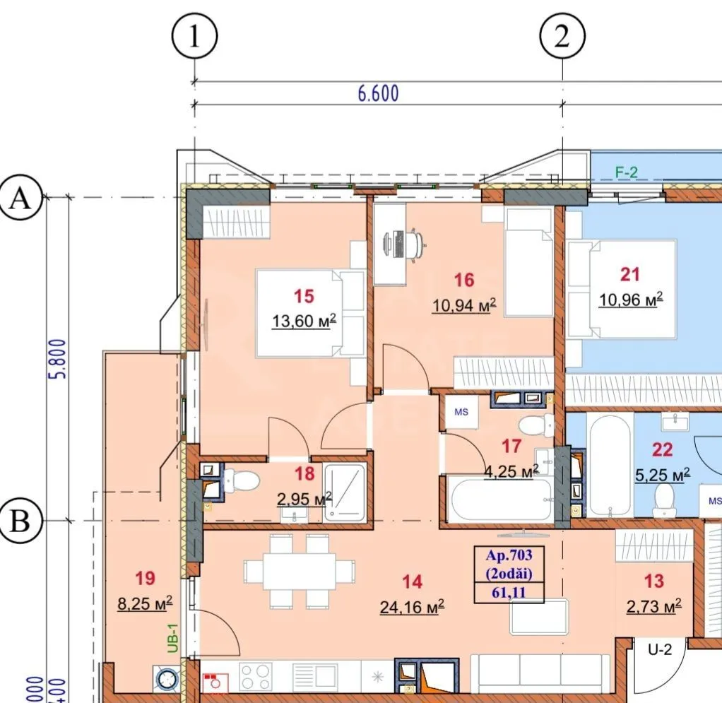 2-bedroom apartment, 61.11 m² — Image 4