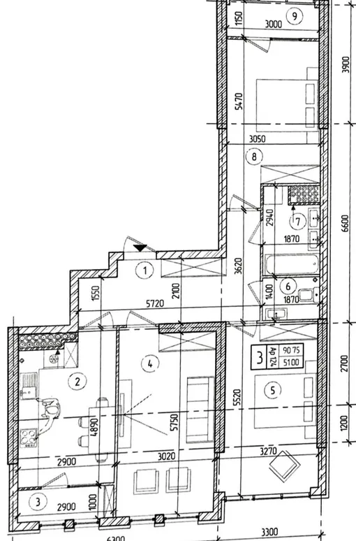3-комнатная квартира, 90.75 м² — Изображение 2
