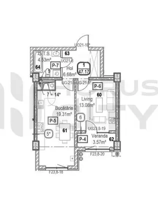 1-bedroom apartment, 47.17 m² — Image 2
