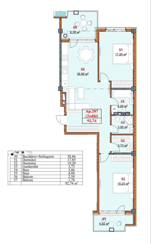 2-camere apartament, 93 m² — Imagine 2