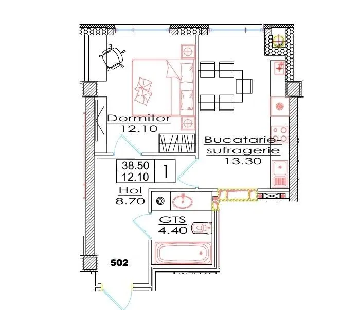 1-комнатная квартира, 38.5 м² — Изображение 3