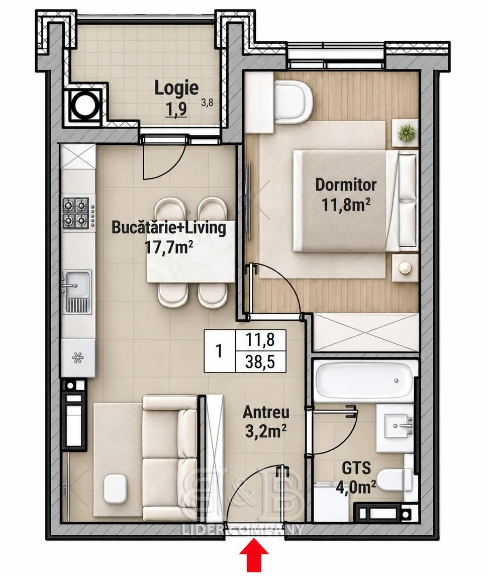 1-комнатная квартира, 46 м² — Изображение 1