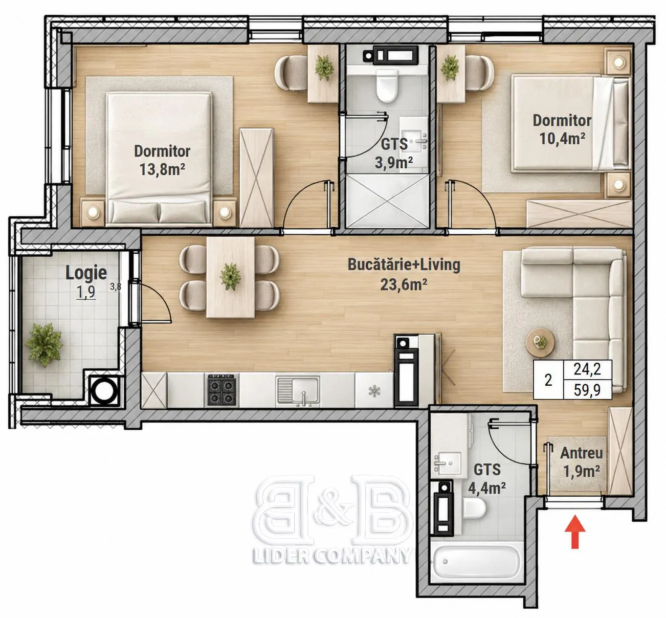 2-комнатная квартира, 60 м² — Изображение 1