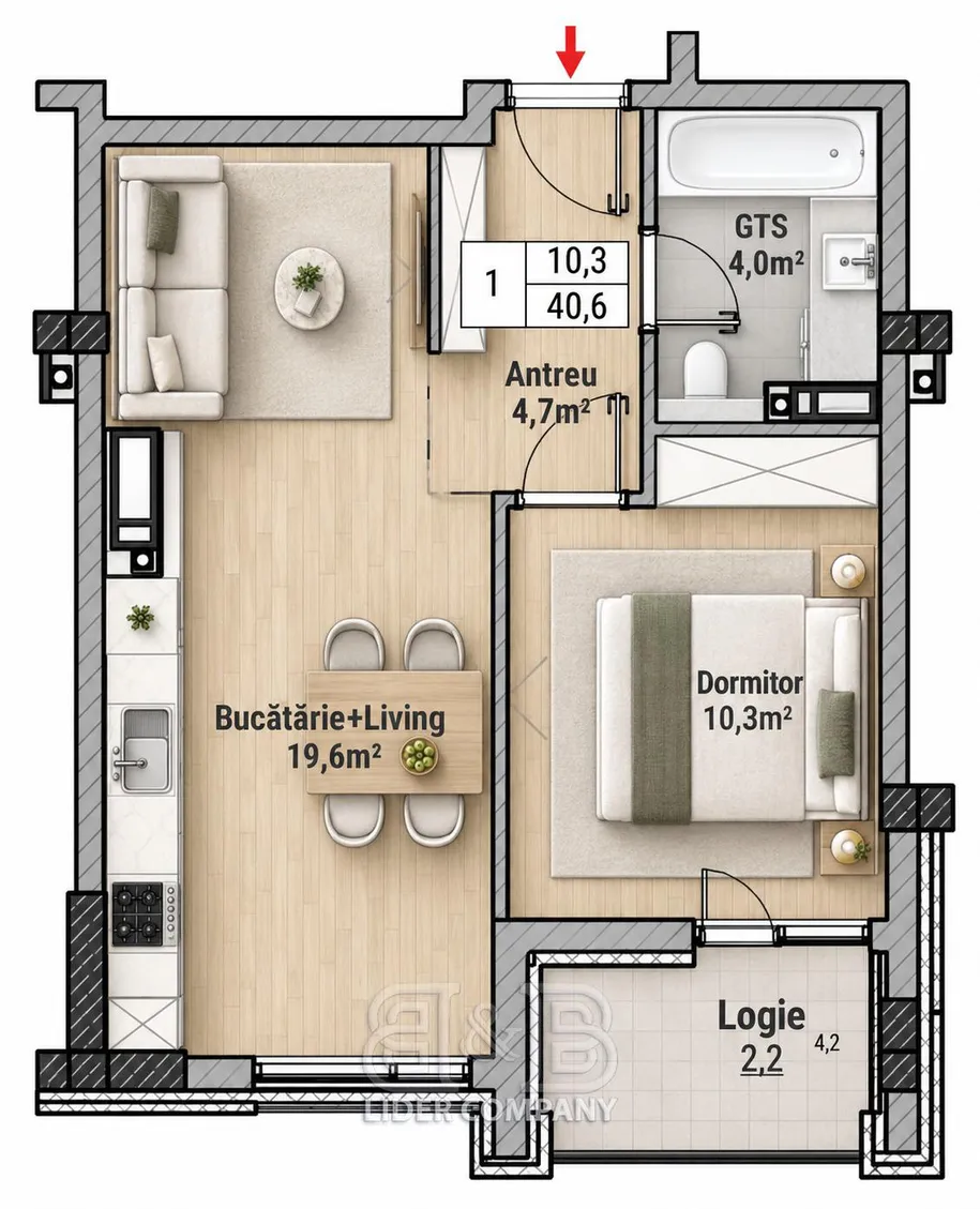 1-комнатная квартира, 41 м² — Изображение 1