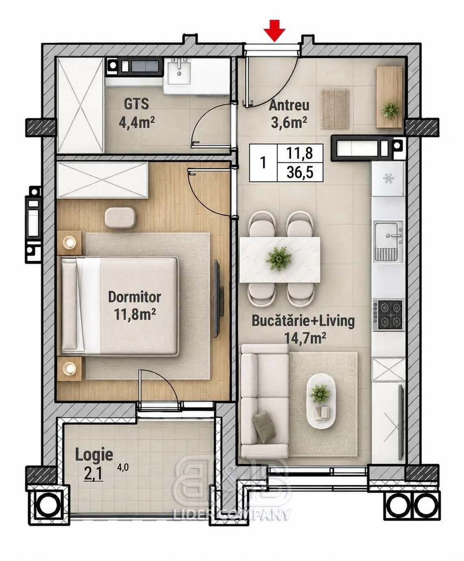 1-комнатная квартира, 37 м² — Изображение 1