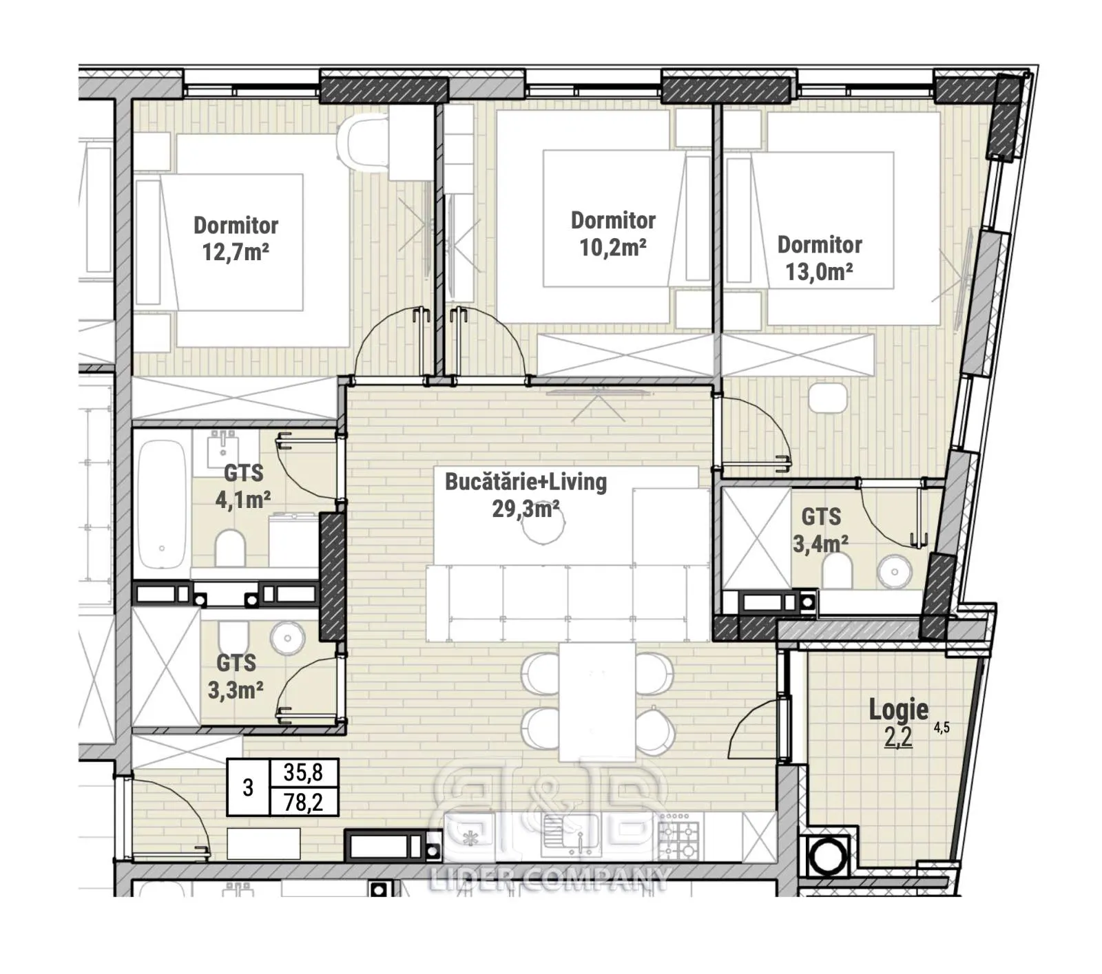 3-комнатная квартира, 78 м² — Изображение 2