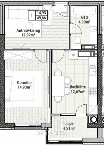 1-bedroom apartment, 50 m² — Image 1