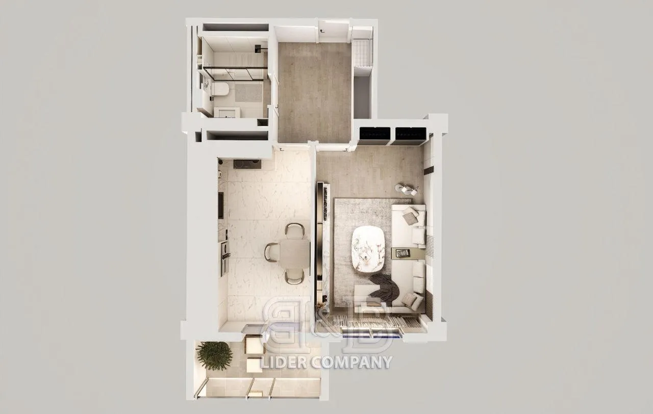 1-camere apartament, 58 m² — Imagine 1