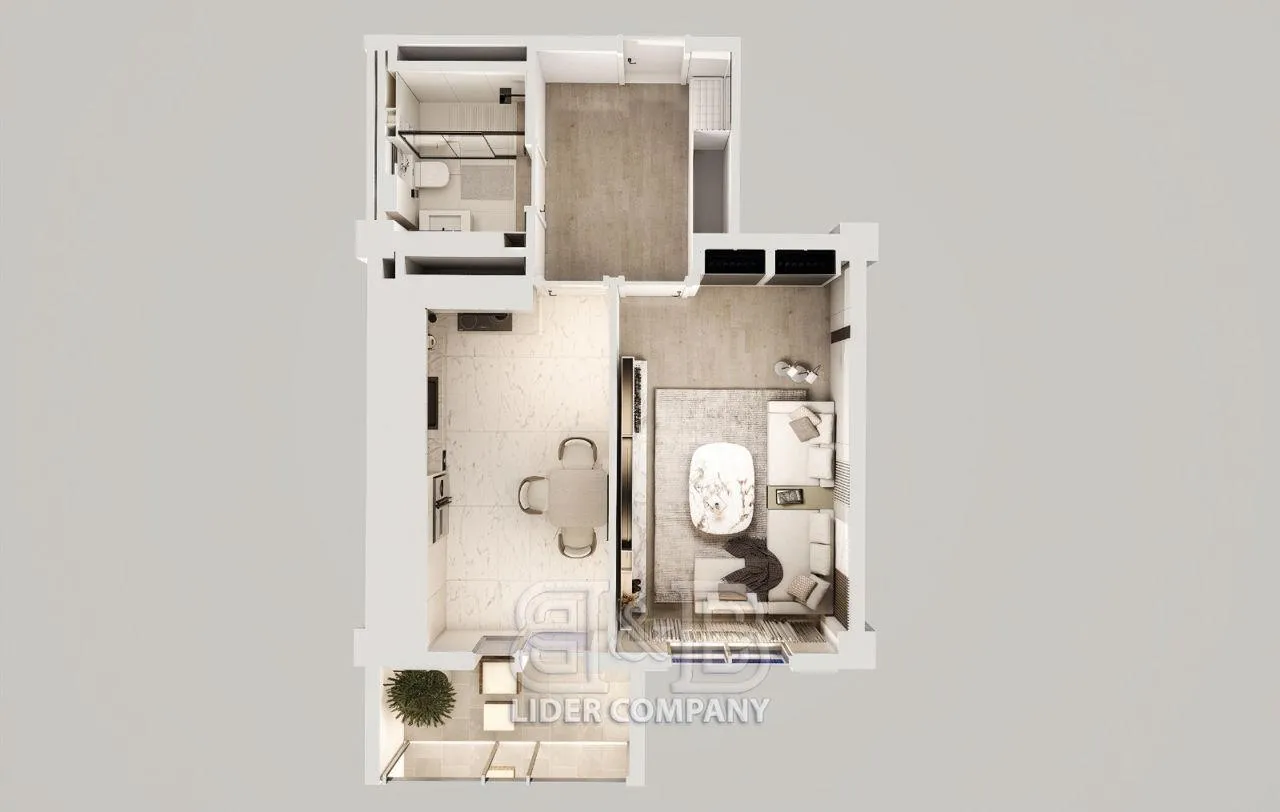 1-camere apartament, 48 m² — Imagine 1
