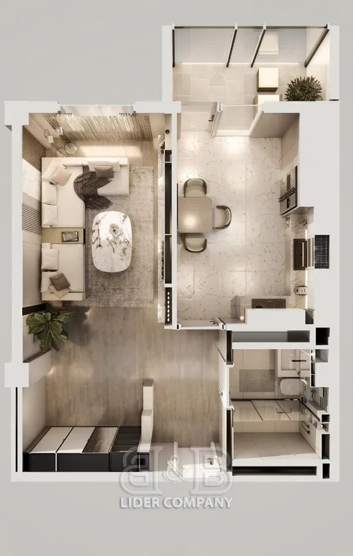 1-camere apartament, 48 m² — Imagine 1
