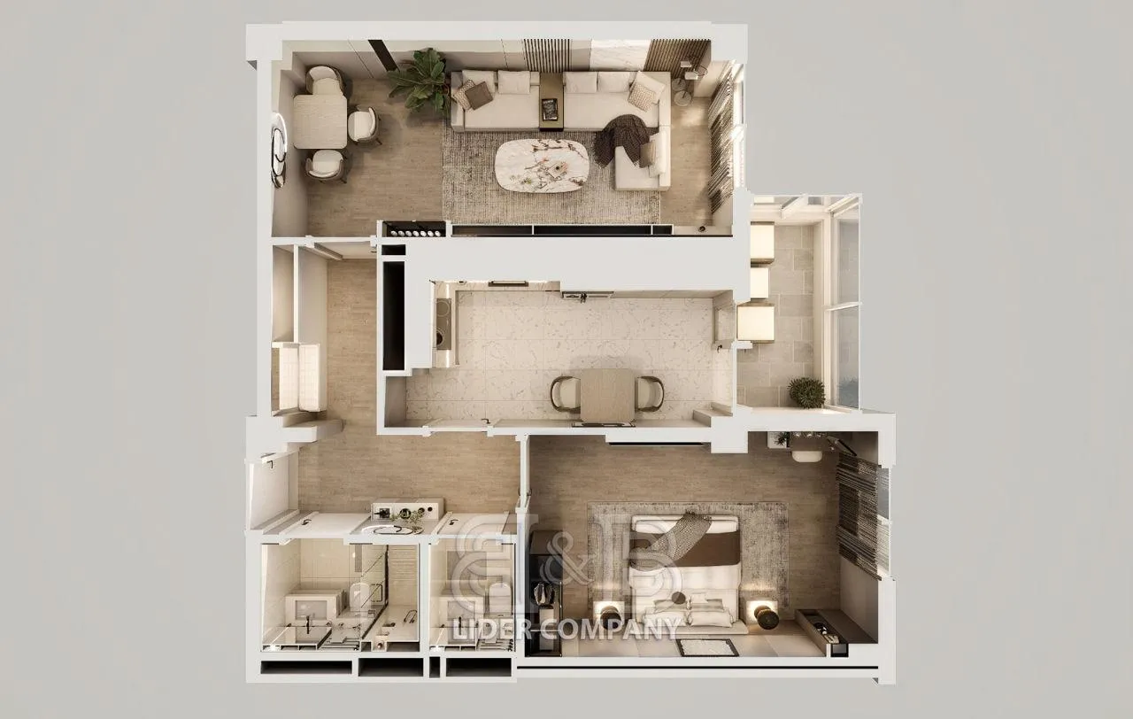 2-camere apartament, 60 m² — Imagine 1