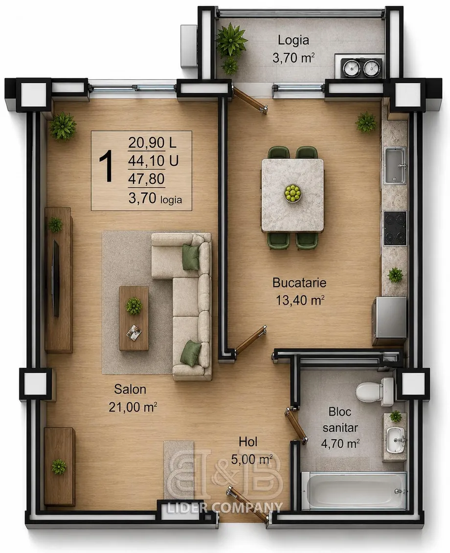 1-комнатная квартира, 48 м² — Изображение 1