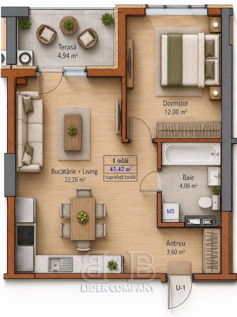 1-комнатная квартира, 43 м² — Изображение 2