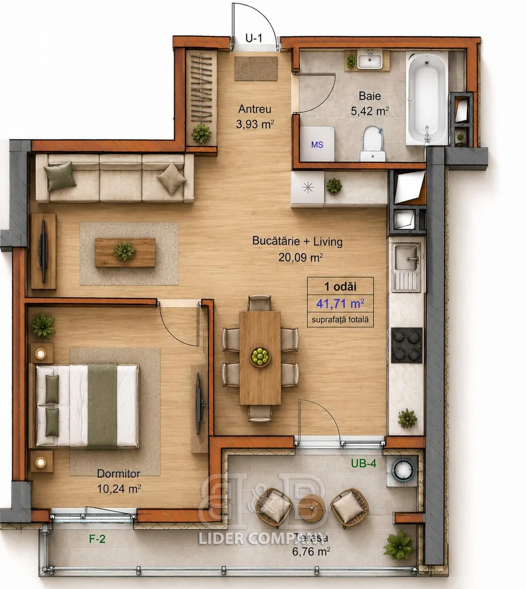 1-camere apartament, 42 m² — Imagine 2