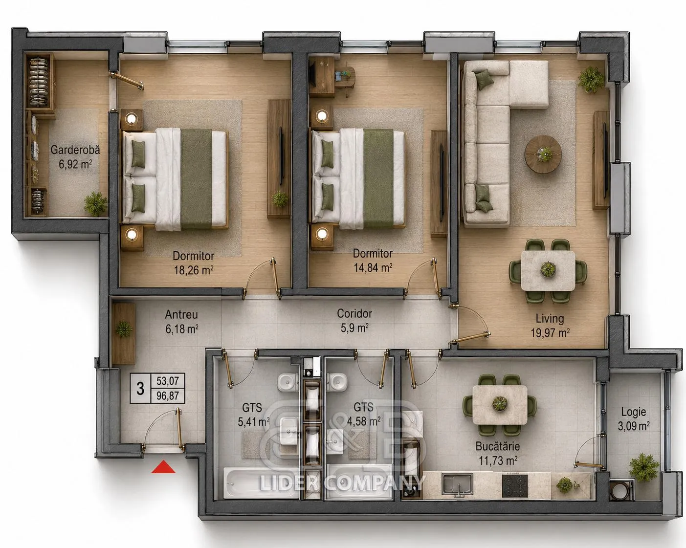 3-camere apartament, 97 m² — Imagine 1