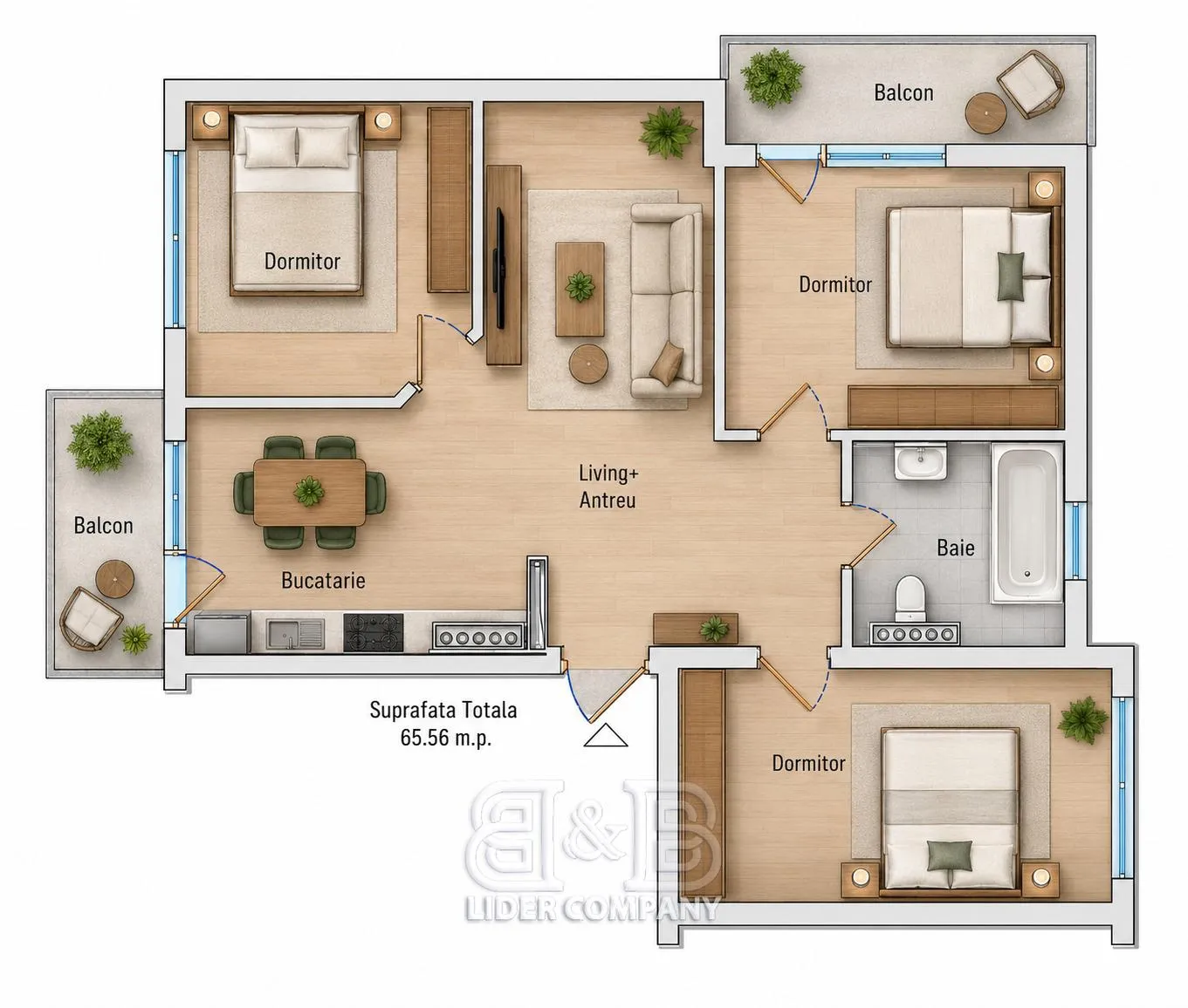 3-bedroom apartment, 66 m² — Image 4