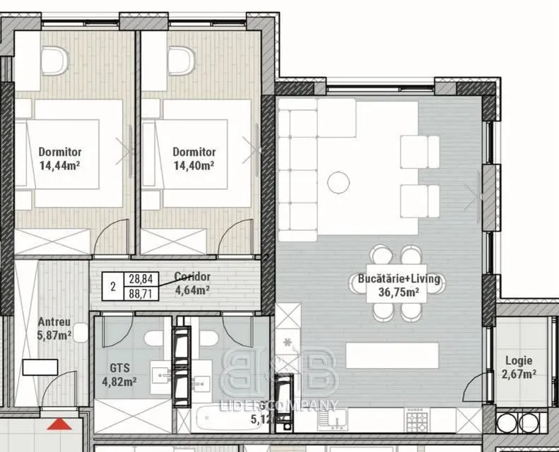 2-bedroom apartment, 88 m² — Image 2