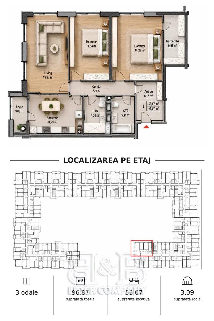 3-camere apartament, 97 m² — Imagine 3