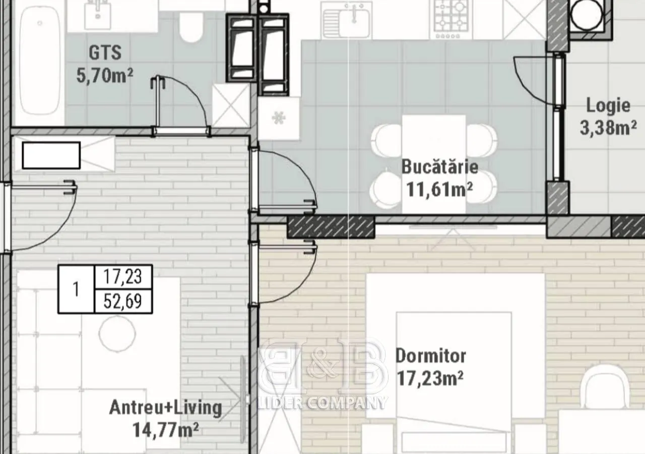 1-комнатная квартира, 53 м² — Изображение 1