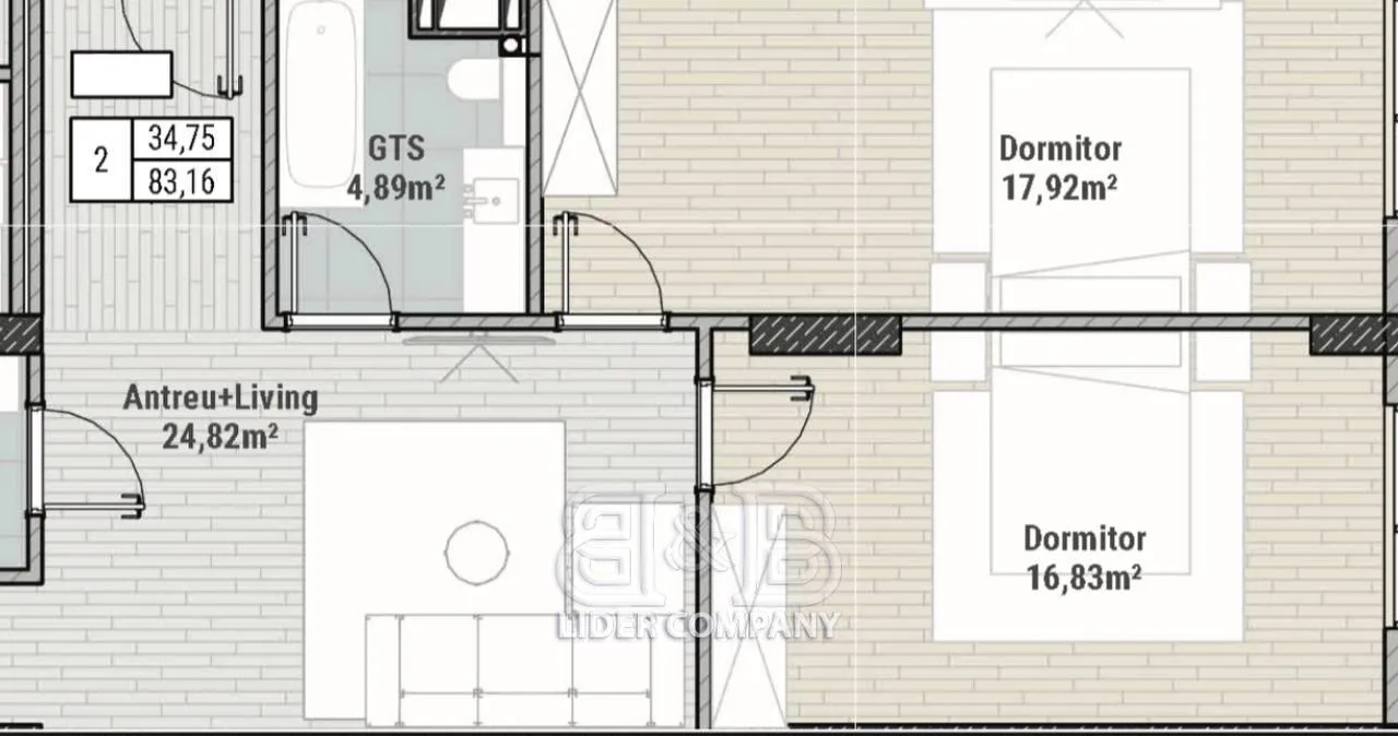 2-camere apartament, 83 m² — Imagine 1
