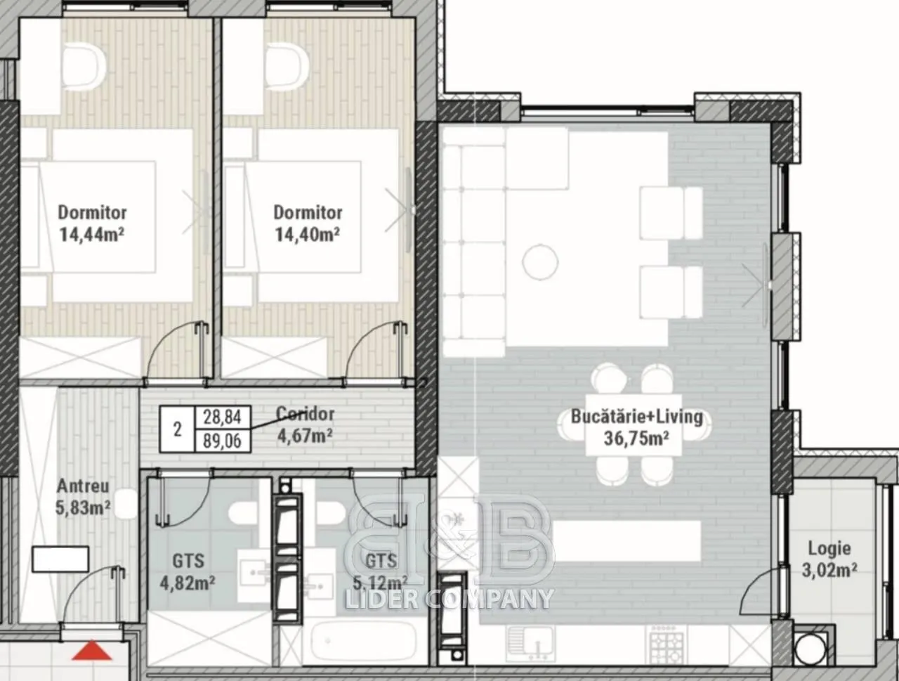 2-комнатная квартира, 89 м² — Изображение 1
