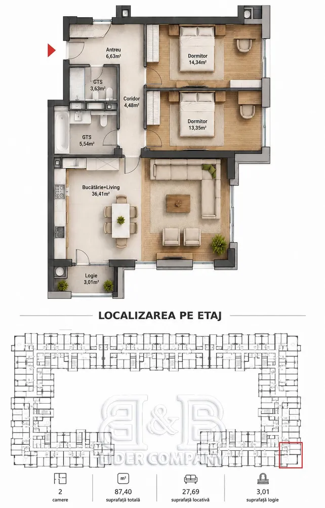 3-camere apartament, 87 m² — Imagine 3