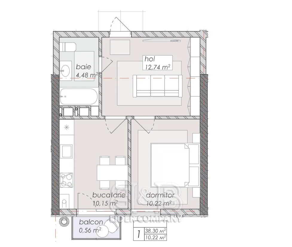 1-bedroom apartment, 38 m² — Image 3
