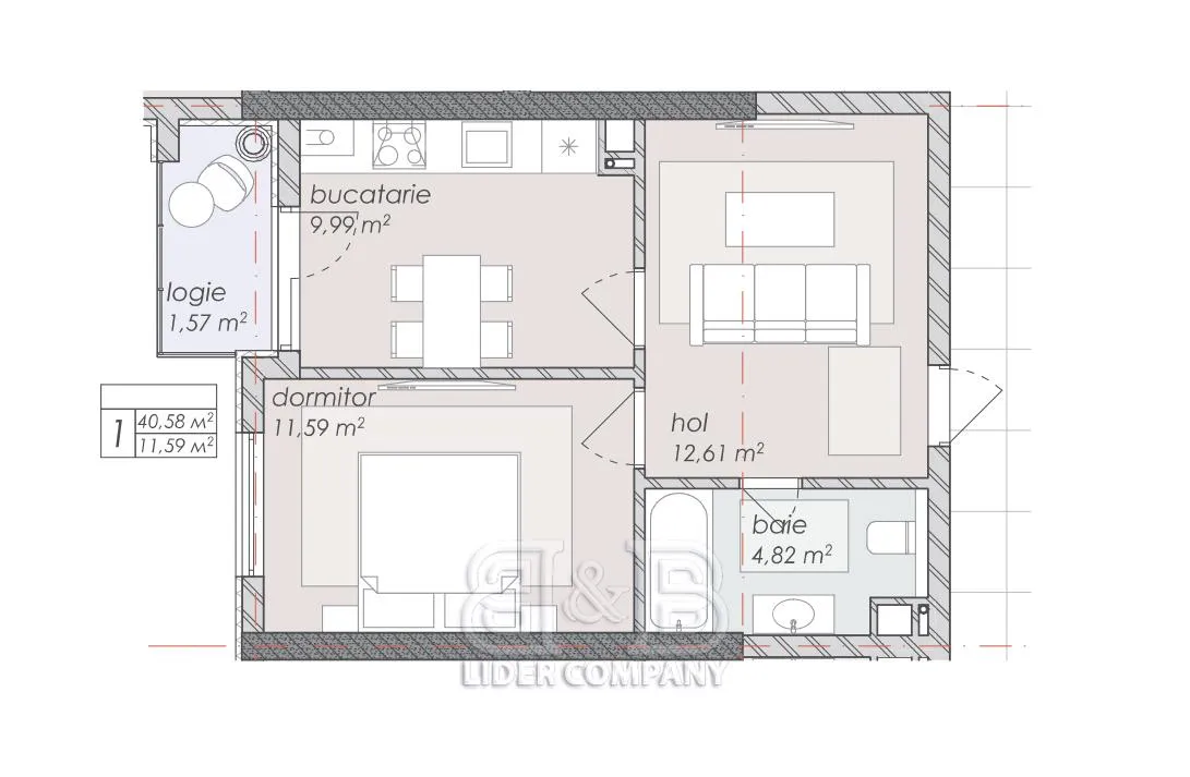 1-bedroom apartment, 41 m² — Image 3