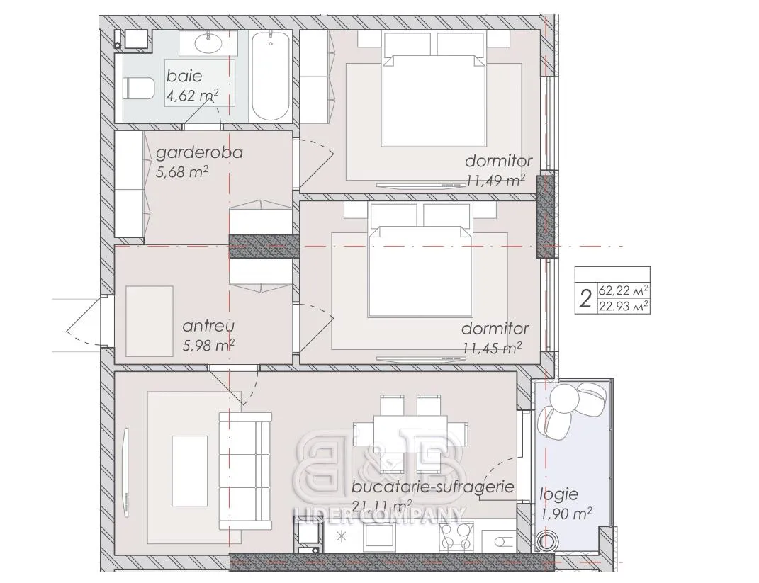 3-bedroom apartment, 62 m² — Image 4