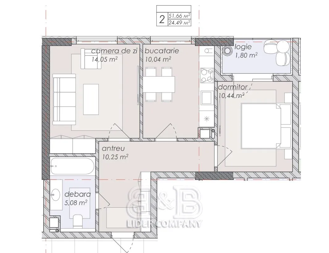 2-bedroom apartment, 52 m² — Image 3